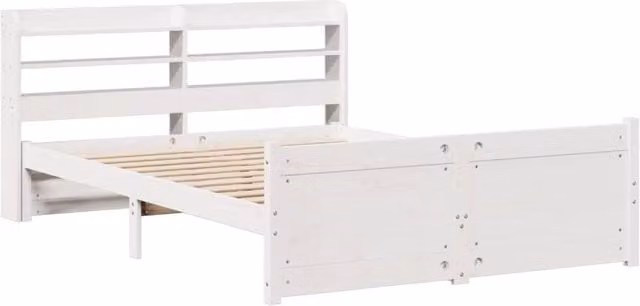 Berkfield Home Beautiful Bed Frame with Headboard in White Solid Pine, W/D/H: 140 x 200 x 82 cm