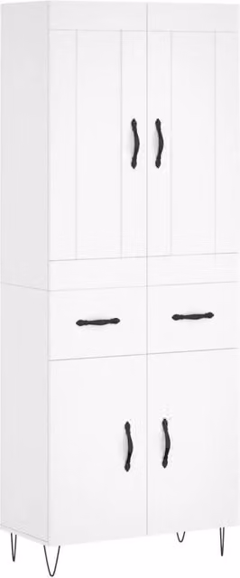 Berkfield Home Modern White Highboard with Hinged Doors, W/D/H: 69.5 x 34 x 180 cm