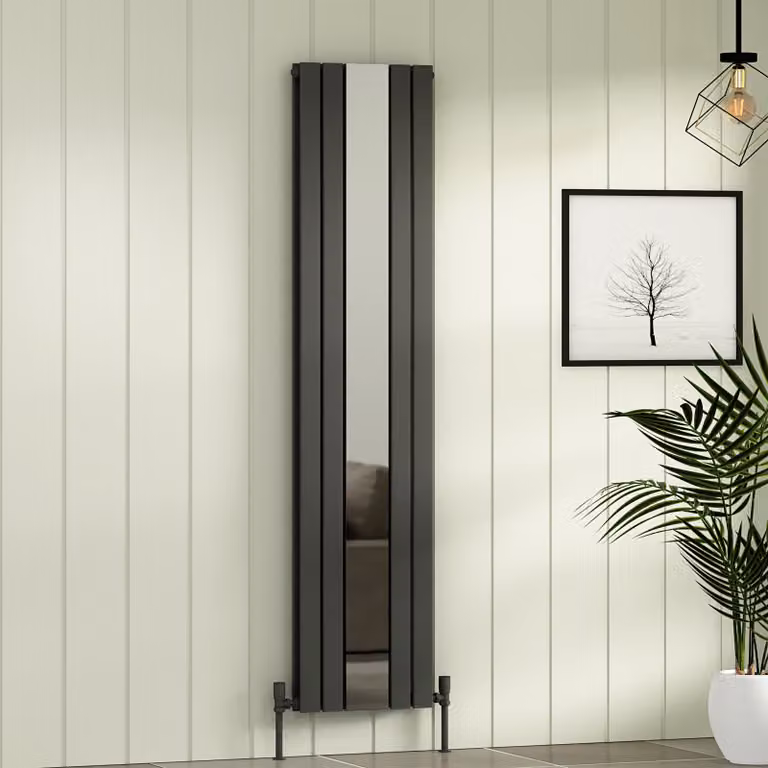 Aurexa Anthracite Vertical Mirror Designer Radiator, Double Flat Panel, H: 180 cm, W: 41.9 cm