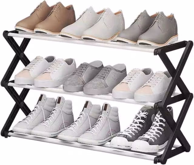 FORGEVIO Black 3-Tier Metal Foldable Freestanding Shoe Rack