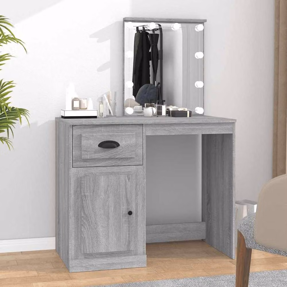 Berkfield Home Grey Sonoma Dressing Table with Hollywood LED Mirror, W/D/H: 90 x 50 x 132.5 cm – 2