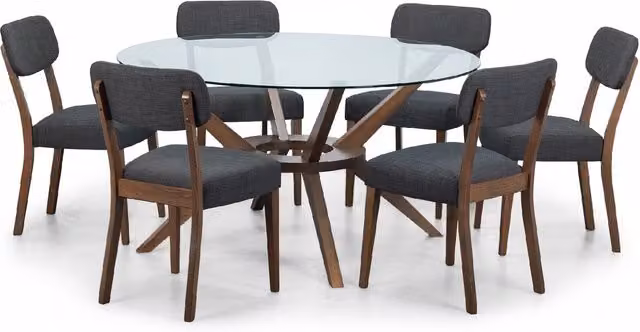Julian Bowen Chelsea 140cm Round Glass Dining Table and Farringdon Chairs Set in Grey