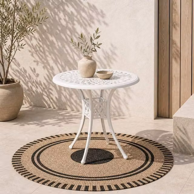 Wyld Haus Kenofa Round Cast Aluminium Garden Dining Table, White, Diameter: 78 cm – 1