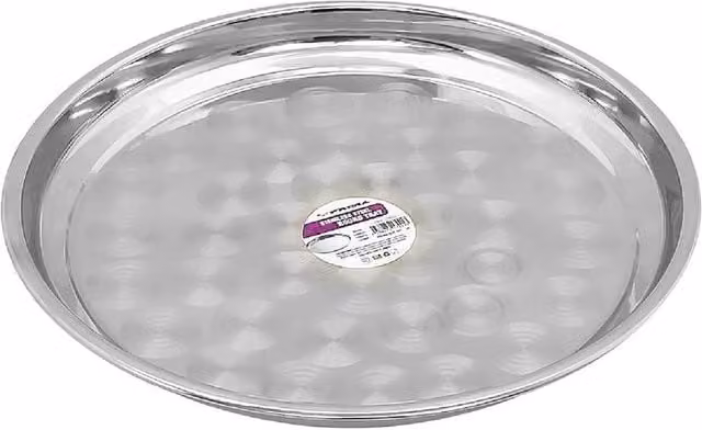 BARGAINS-GALORE Non-slip Round Stainless Steel Serving Tray in Silver, Diameter: 35 cm – 1