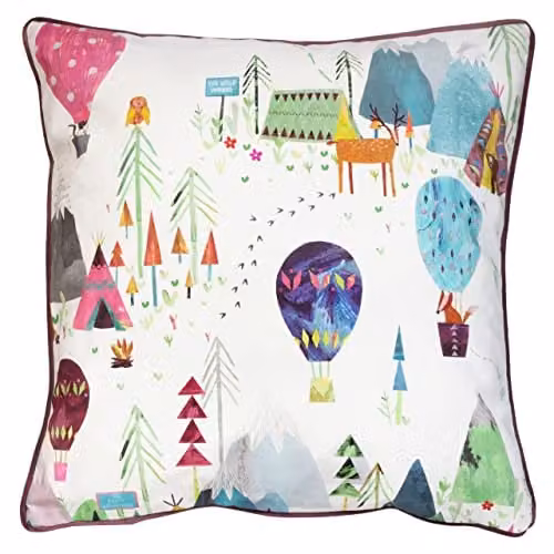 Prestigious Textiles Away We Go Printed Piped Kids Cushion in Pink and Multicolour, W/D/H: 55 x 55 x 55 cm
