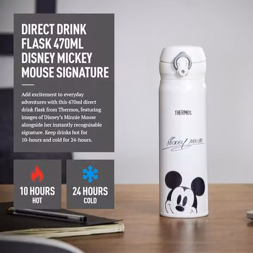 Thermos Disney Mickey Mouse Signature Stainless Steel Vacuum Insulated Drink Flask, 470ml, White – 2