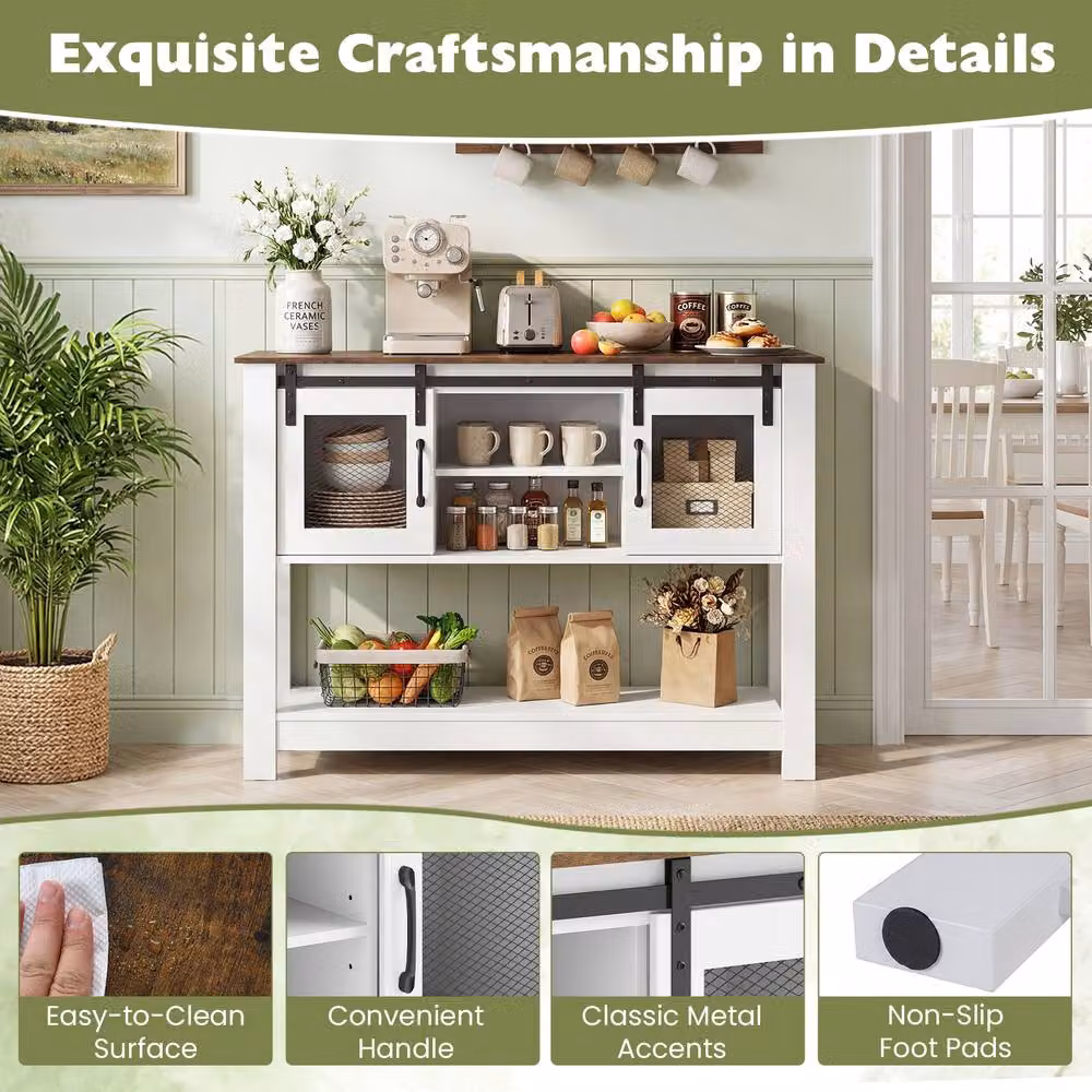 Costway Rustic Entryway Console Table with Barn Sliding Doors and Adjustable Shelf in White and Multicolour – 4