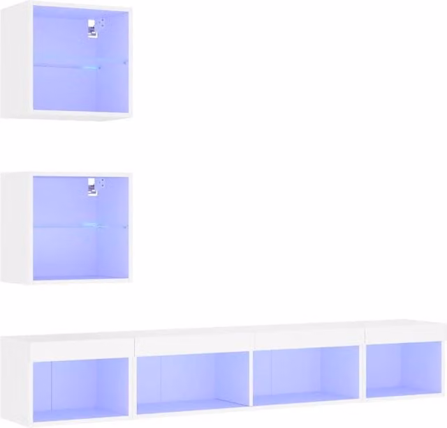 Berkfield Home Modern 5 Piece White Glossy TV Wall Unit with Integrated LED Lighting – 1