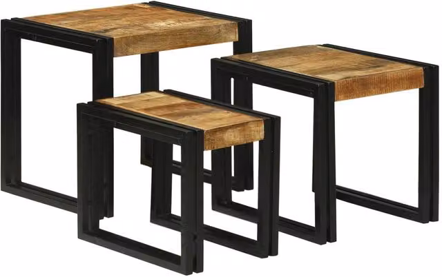 Berkfield Home Nesting Tables, Set of 3, Solid Mango Wood in Brown and Black