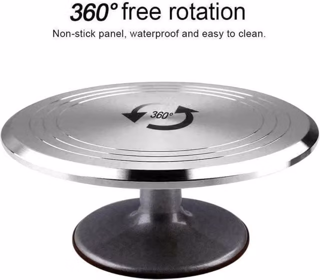 NESTLUNE Metal Cake Decorating Revolving Turntable Stand, Silver, W/D/H: 100 x 15 x 15 cm