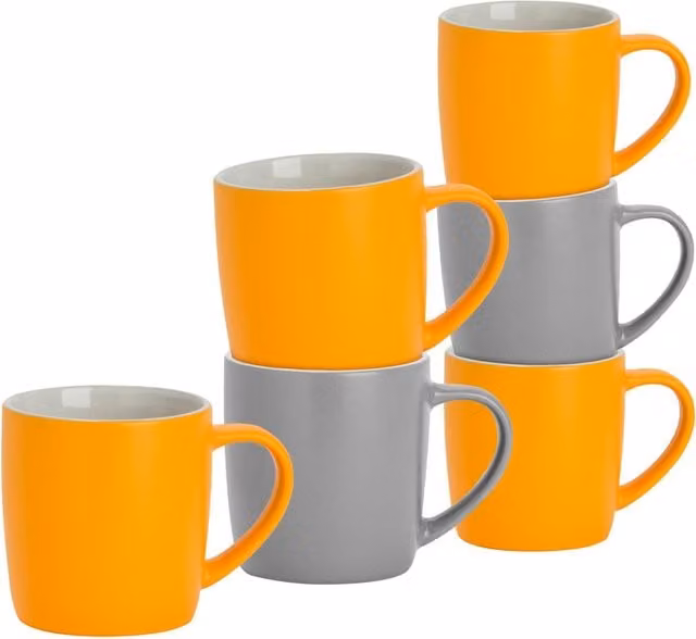 Argon Tableware Matte Grey and Yellow Ceramic Stoneware Coffee Mugs, 350ml, Pack of 6 – 4