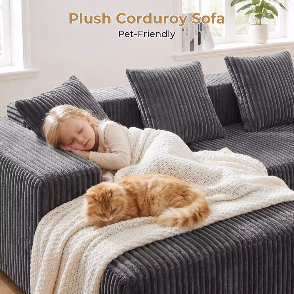 Dprodo 4 Seater Modular Left L-Shaped Sectional Sofa in Grey Velvet Cord – 5