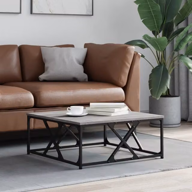 Berkfield Home Grey Sonoma Coffee Table with X-Frame Metal Base, W/D/H: 70 x 70 x 30 cm
