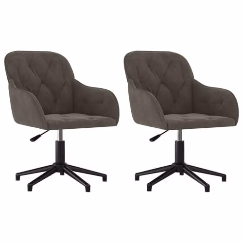 vidaXL Set of 2 Modern Velvet Dining Chairs in Dark Grey with Armrests, W/D/H: 55 x 59.5 x 77 cm – 1