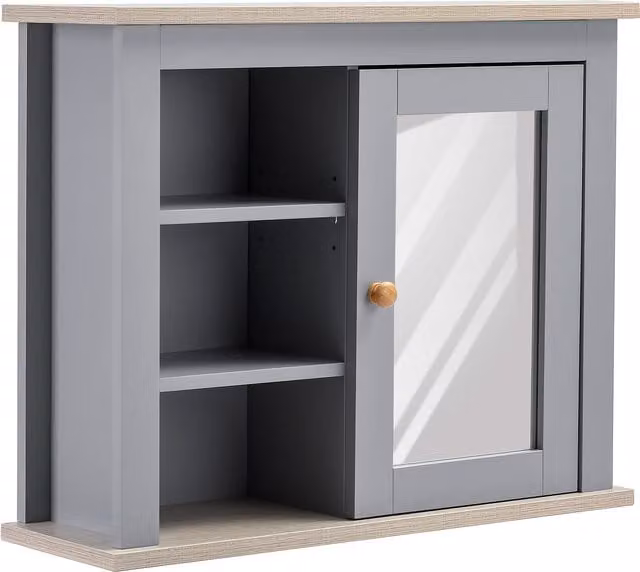 Kleankin Wall-Mounted Mirror Cabinet in Grey with Hinged Doors and Internal Shelves – 1
