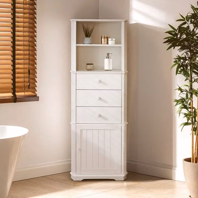 Orsina Modern White Corner Unit with Internal Shelves and Drawers, H: 161 x W: 55 x D: 32 cm – 1