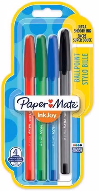 Paper Mate Inkjoy 100 Ballpoint Pens, Assorted Colours (Black, Blue, Green, Red)