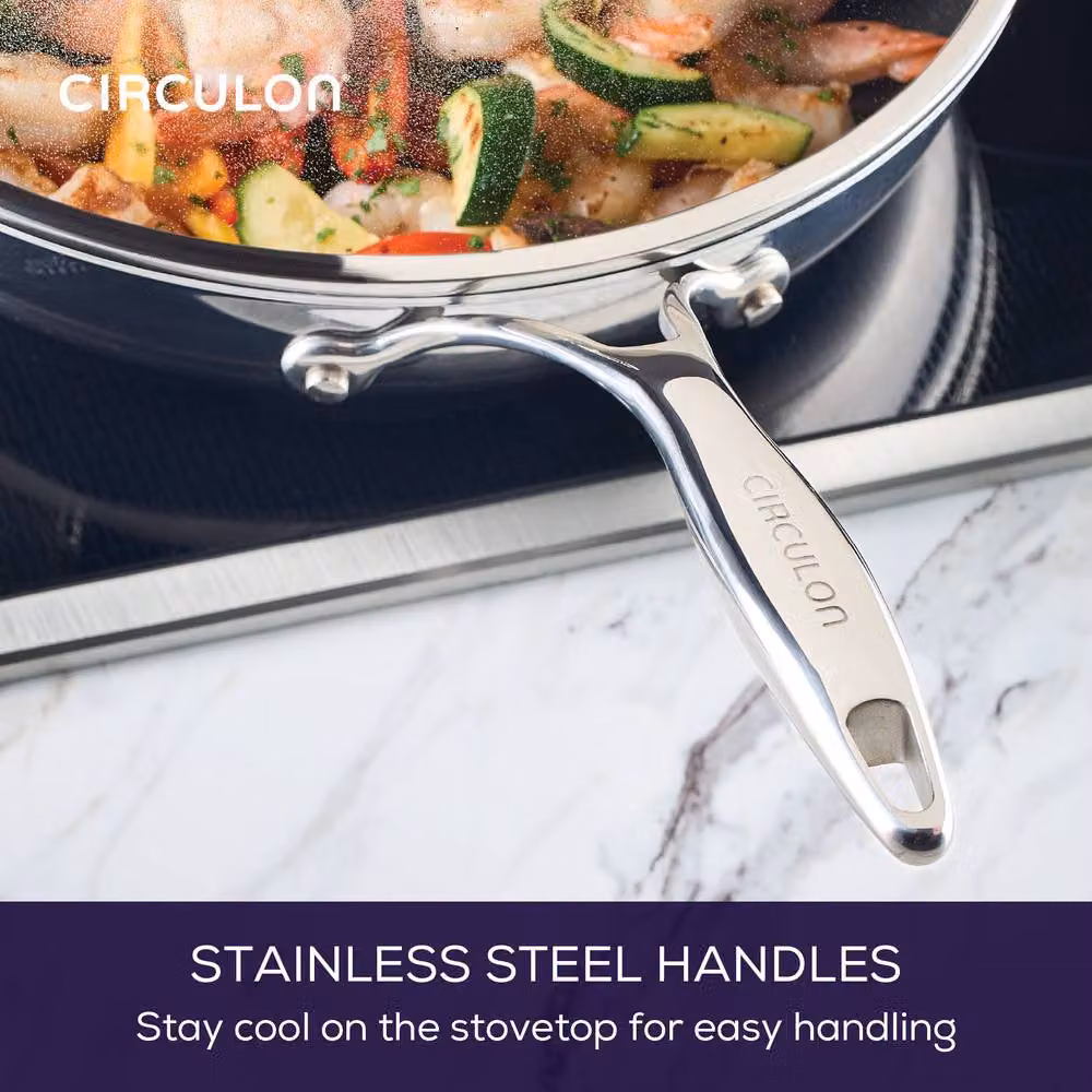 Circulon ScratchDefense Extreme Non Stick Stainless Steel Frying Pan with Glass Lid, Silver, Diameter: 32 cm – 4