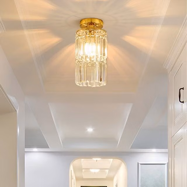 Komore Double-Layer Crystal Shade Ceiling Light in Gold/Brass