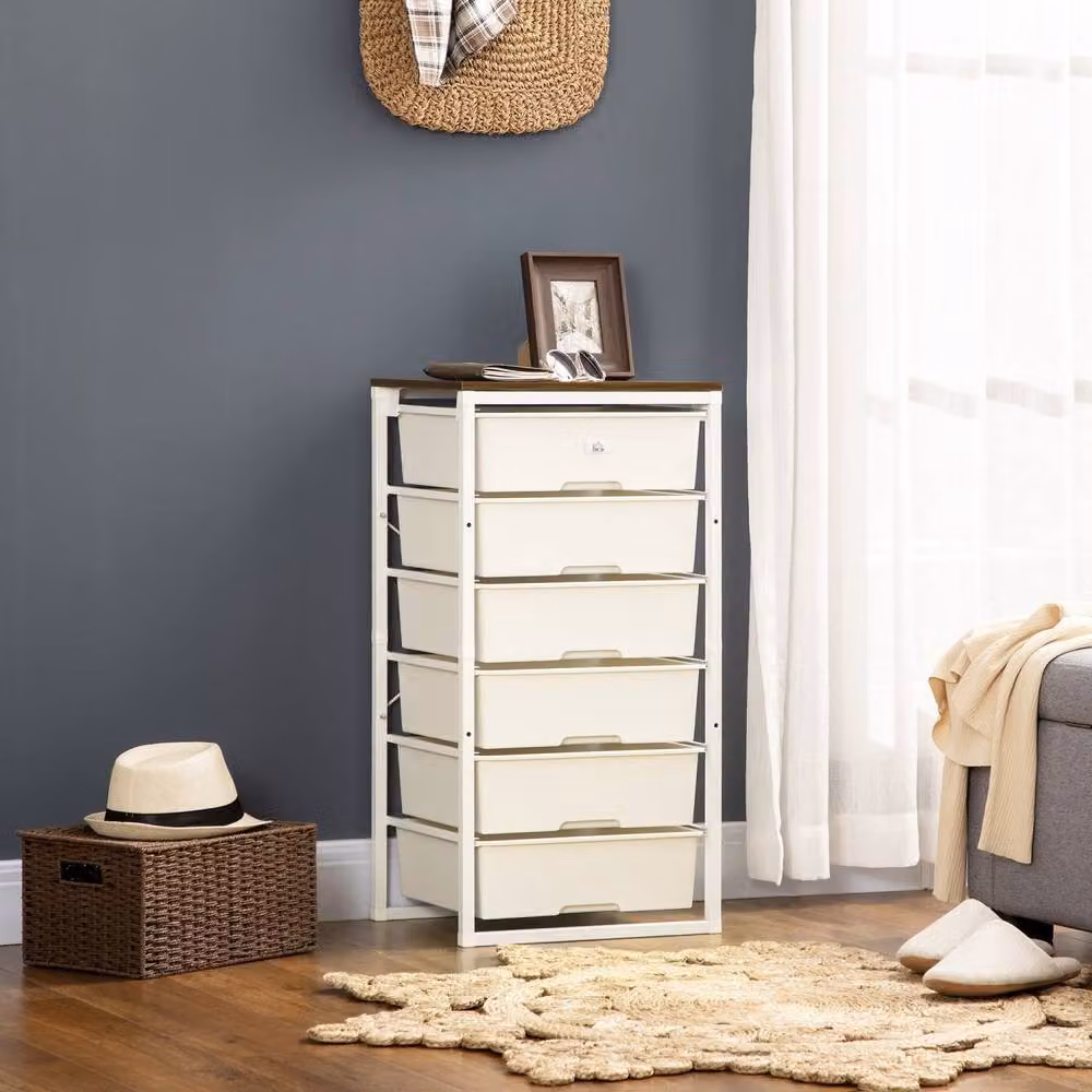 Wyld Haus Kedina Tall 6 Drawer Storage Chest in White with Walnut Effect Top – 3