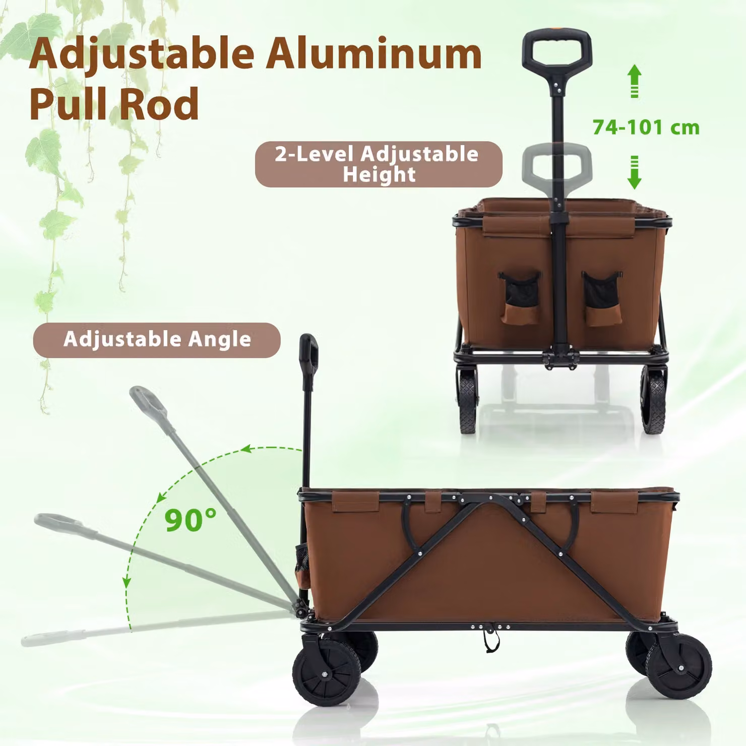 Costway Heavy-Duty Collapsible Foldable Wagon Cart with Adjustable Handlebar in Brown – 4