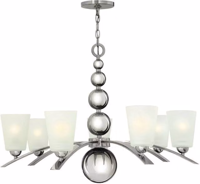 Elstead Zelda 7 Light Multi Arm Chandelier in Silver and White with Glass Details