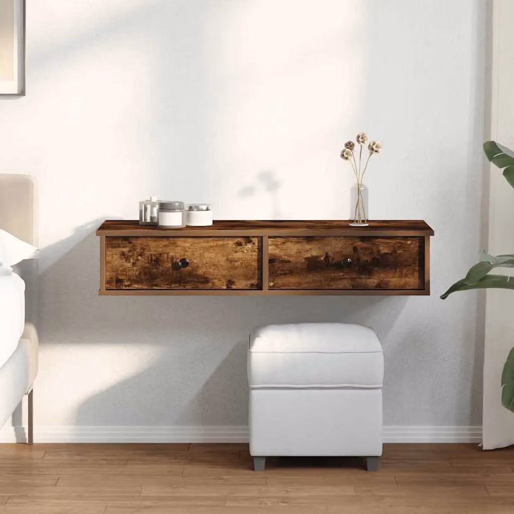 Berkfield Home Wall Shelf with Drawers in Smoked Oak Brown, W/D/H: 100 x 37.5 x 19 cm – 3
