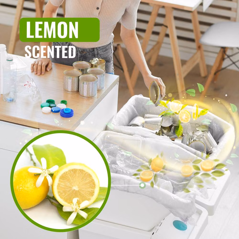 EcoBag Lemon Scented Kitchen Drawstring Bin Liners, 20L, Yellow, Pack of 20 – 6