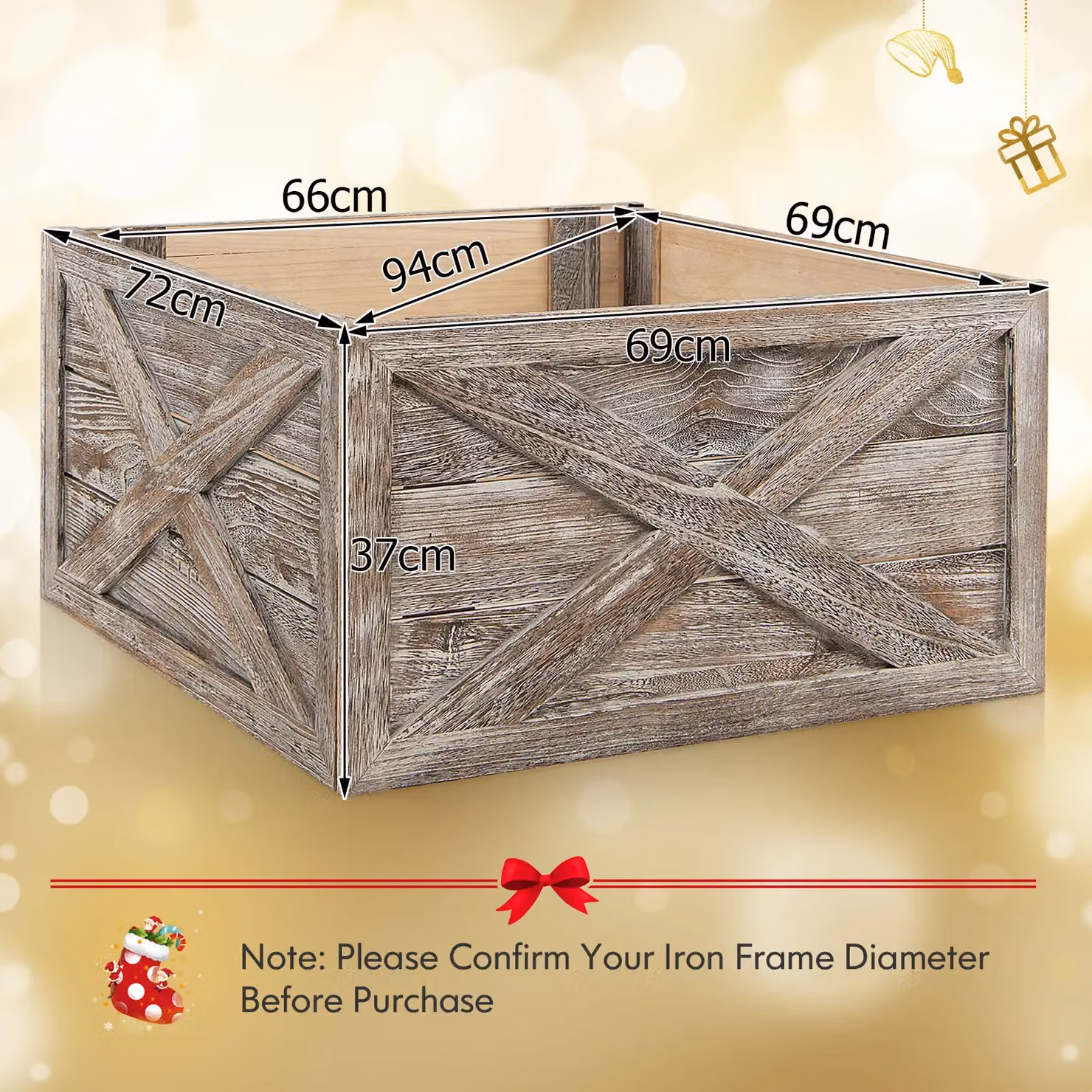 Costway Vintage Christmas Tree Collar Box in Dark Grey, Solid Wood Tree Stand Cover with Hook and Loop Fastener – 2