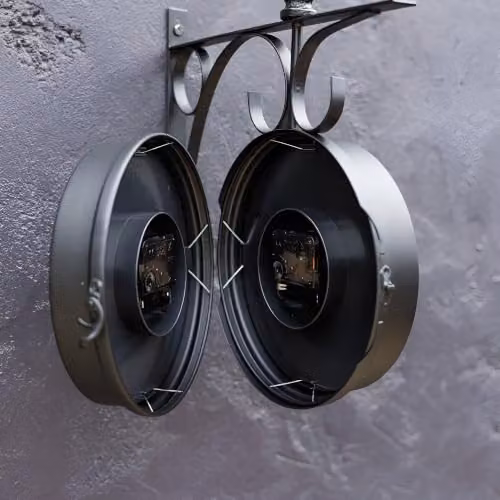 Primrose Double Sided Paddington Station Clock in Black with Black Bracket, Diameter: 31 cm – 6