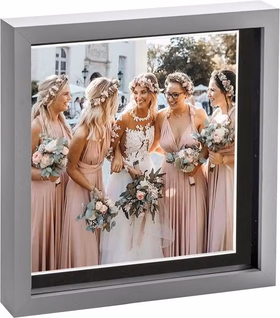 Nicola Spring Single Square 3D Box Photo Frame in Grey and Black, W/D/H: 25.4 x 25.4 x 25.4 cm