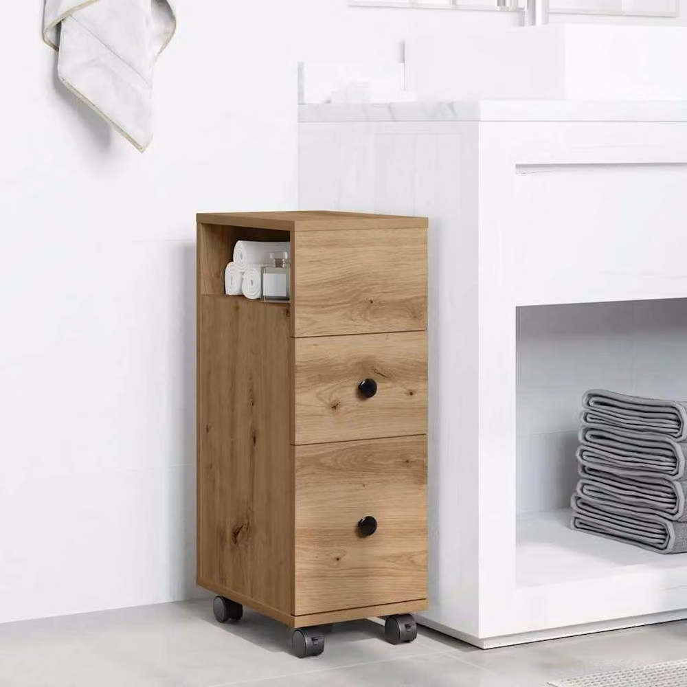 Berkfield Home Narrow Bathroom Cabinet with Wheels in Artisan Oak Brown, W/D/H: 23 x 33 x 65 cm – 2