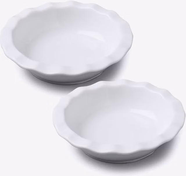 WM Bartleet & Sons White Porcelain Individual Round Pie Dish with Crinkle Crust Rim, Set of 2