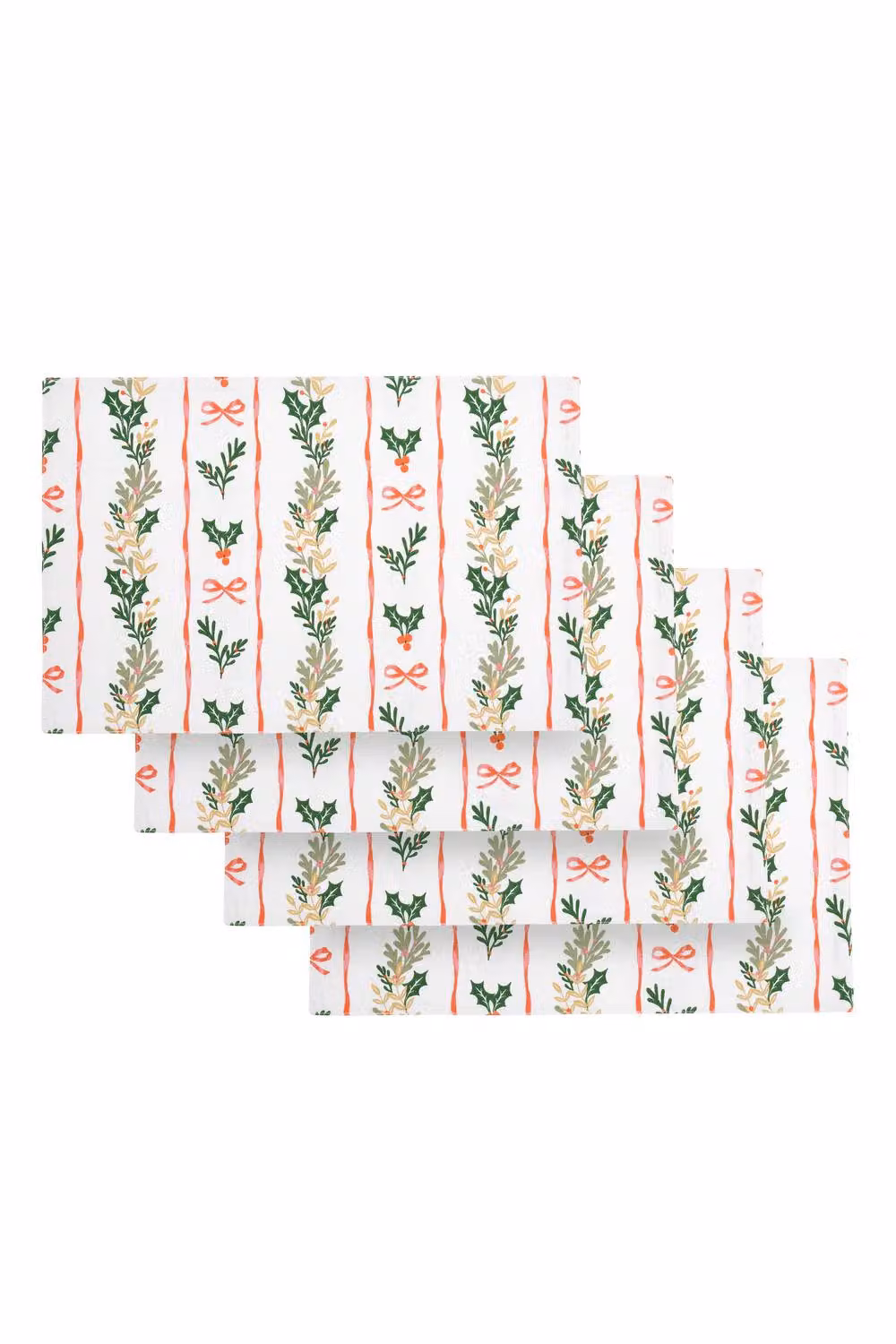 Catherine Lansfield Christmas Holly Stripe Cotton Dining Placemats, 4 Pack, White – 3