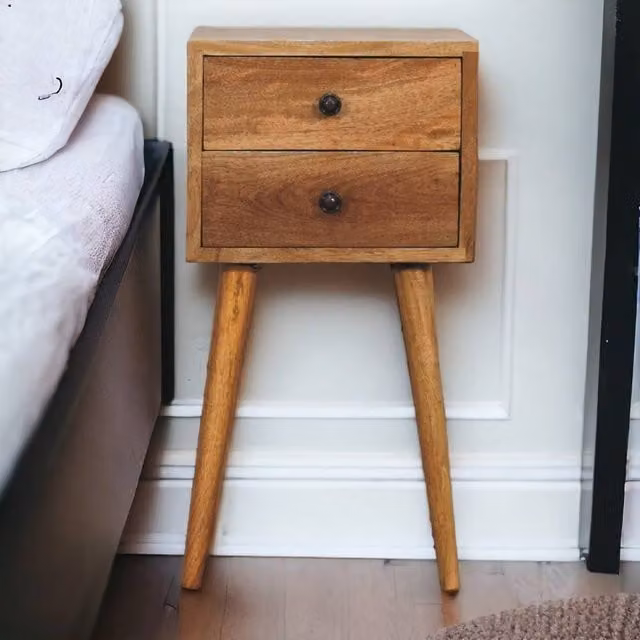 Direct Wicker Solid Wood Mango Wood Bedside Table with 2 Drawers in Brown