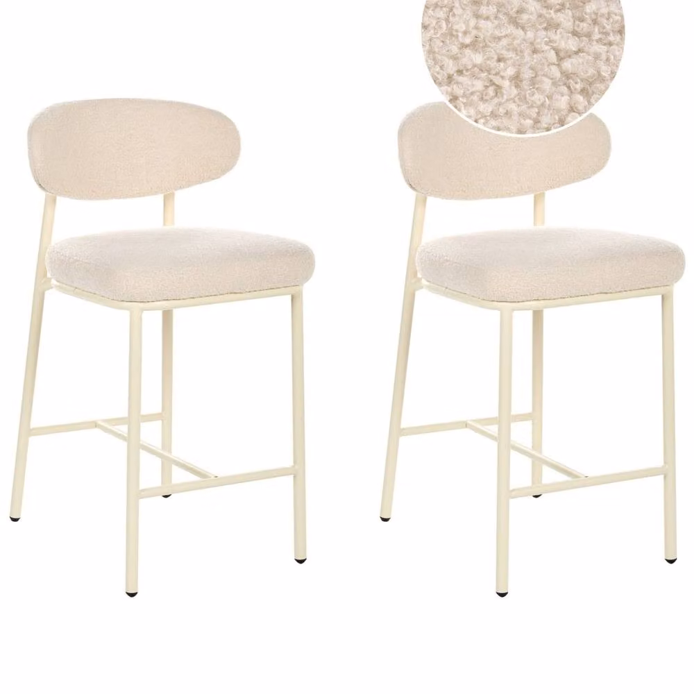 Wyld Haus Set of 2 Light Beige Boucle Armless Bar Chairs with Matt Powder Coated Metal Legs – 2