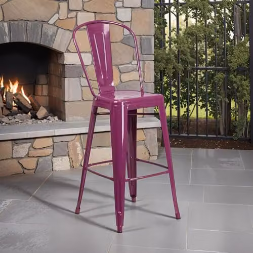 FWStyle Blake Purple Industrial Metal Counter Stool with Distressed Finish – 2