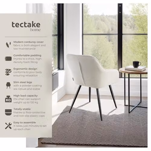 tectake Modern Dining Chair with Armrests in Black and White – 3