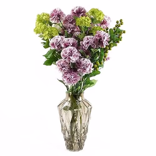 Leaf Design Mixed Floral Artificial Flower Display with Round Glass Vase in Multicolour