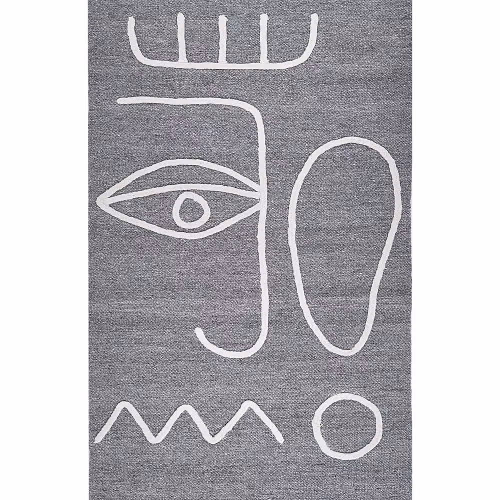 Wyld and Coco Grey Handwoven Boho Rectangular Rug with Fringes, W/D: 80 x 150 cm – 2
