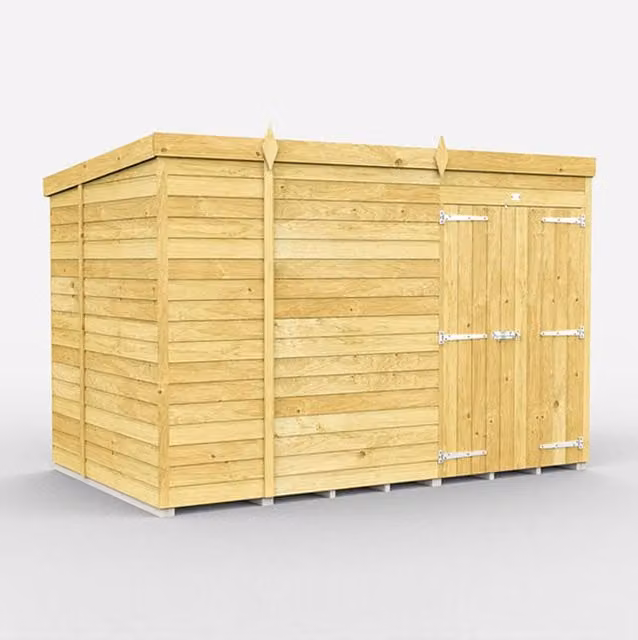 DIYSHEDS Pent Shed with Double Doors, Tanalised Pressure Treated Wood, Green