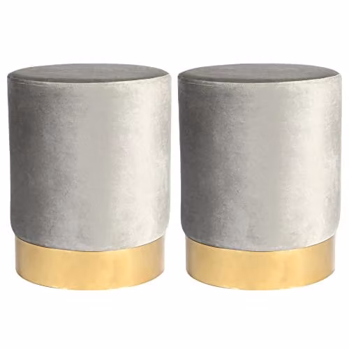 Harbour Housewares Round Velvet Pouffe Footstool in Grey, W/D/H: 29 x 29 x 36 cm