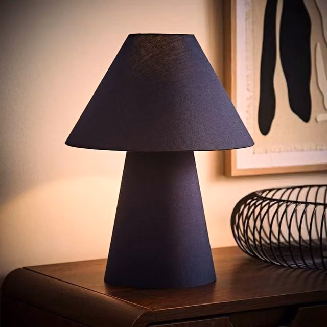 ValueLights Freddie Table Lamp with Blue Fabric Shade and Ceramic Base