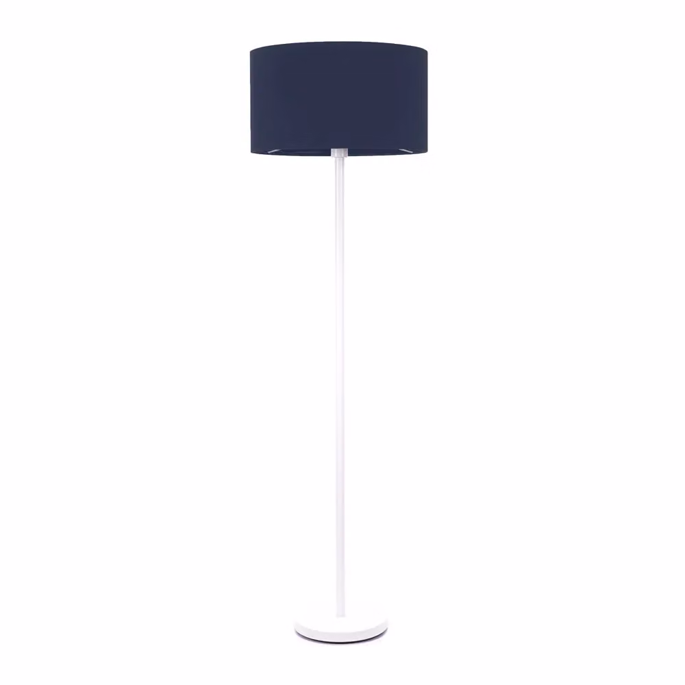 ValueLights White Metal Single Stem Floor Lamp with Blue Fabric Drum Shade – 2