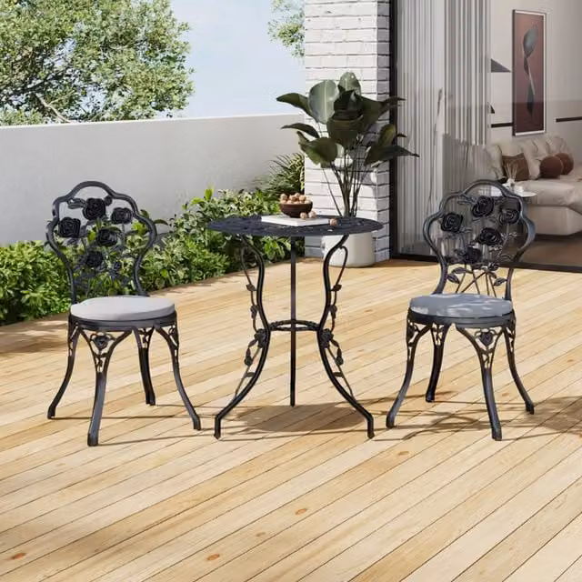 Breeins 2 Seater Aluminum Garden Table and Chair Set in Matt Black, Width: 69 cm