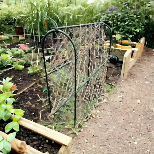 EAZILIFE Green Garden Pea Hoop Arched Support Frame with Natural Jute Netting, W/D/H: 100 x 34 x 100 cm – 2
