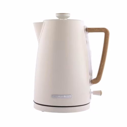 Hamilton Beach Scandi Electric Kettle, 1.7 l, Matte Cream with Wood Effect, Beige