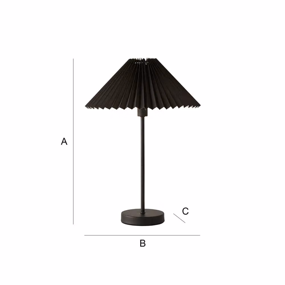 ValueLights Akira Black Metal Table Lamp with Pleated Fabric Shade, H 48.5 x W 34.5 x D 34.5 cm – 4
