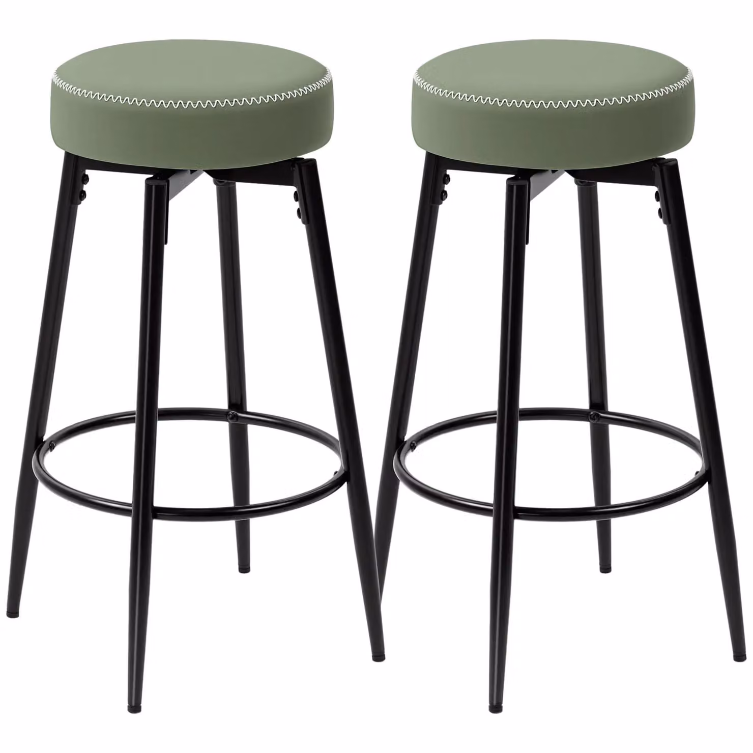 HOMCOM Set of 2 Green PU Leather 360 Degree Swivel Bar Stools with Footrests – 2