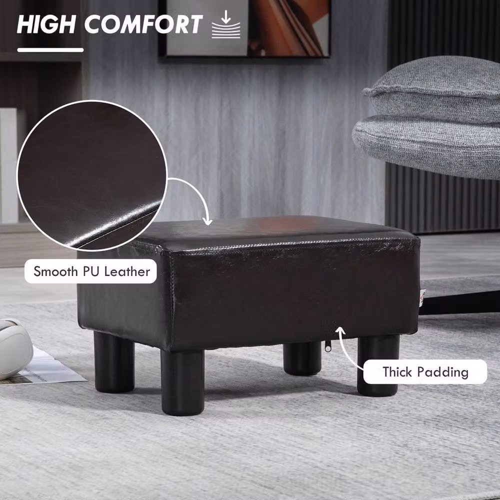 EONLION Brown Faux Leather Cube Footstool Ottoman – 3